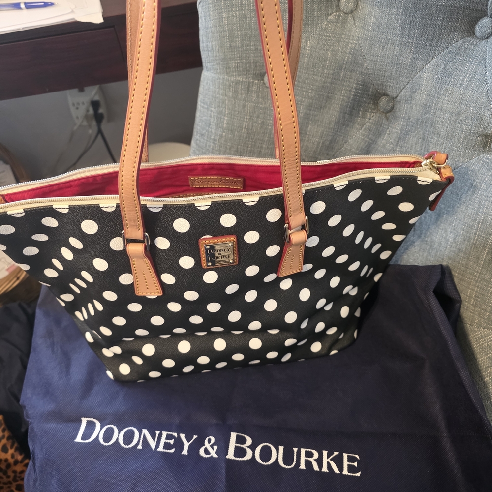 Dooney & Bourke Navy and White Polka Dot Tote - Picture 3 of 3